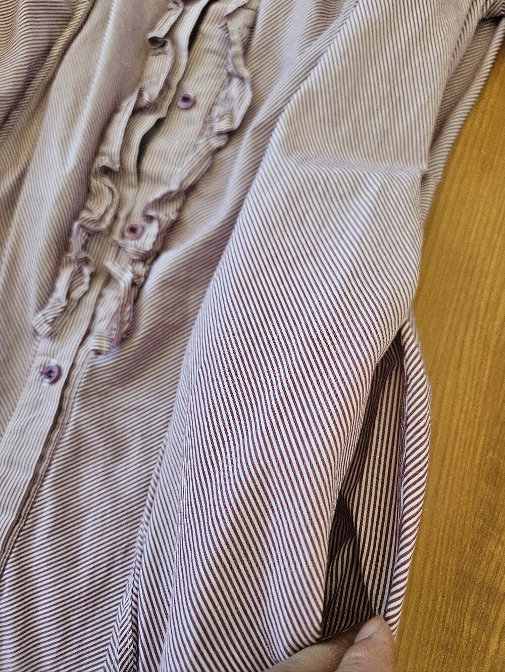 NEVER WORN ECI Pinstriped Button-Front Ruffle Hem Dress + Pockets Size Sz 14 - Picture 5 of 12